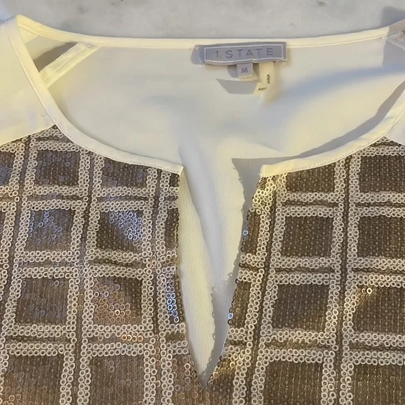 1.STATE Sequin-Grid Blouse, Size Medium - Picture 4 of 8